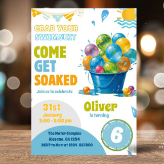 Fun Water Balloon Verjaardagsuitnodiging Sjabloon Kaart