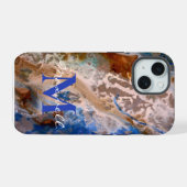 Fun water strand patroon monogram iPhone 15 case (Achterkant horizontaal)