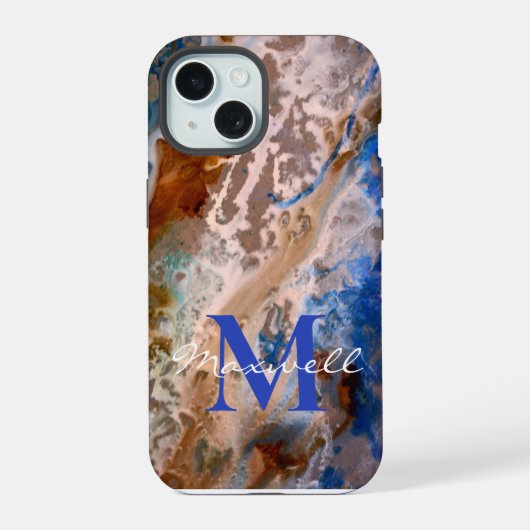 Fun water strand patroon monogram iPhone 15 case (Achterkant)