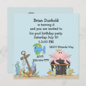 Fun Water Theme Birthday Party Invitation Kaart (Voorkant / Achterkant)