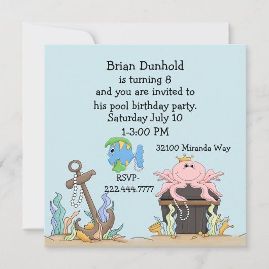 Fun Water Theme Birthday Party Invitation Kaart (Voorkant)