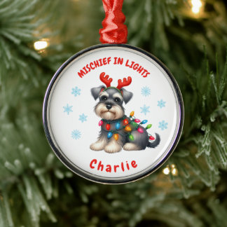 Fun Watercolor Miniature Schnauzer Snowflakes Dog Metalen Ornament