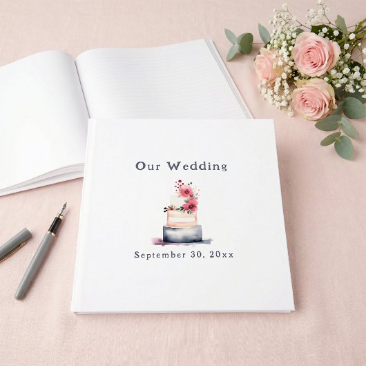 Fun watercolor wedding cake guest book gastenboek
