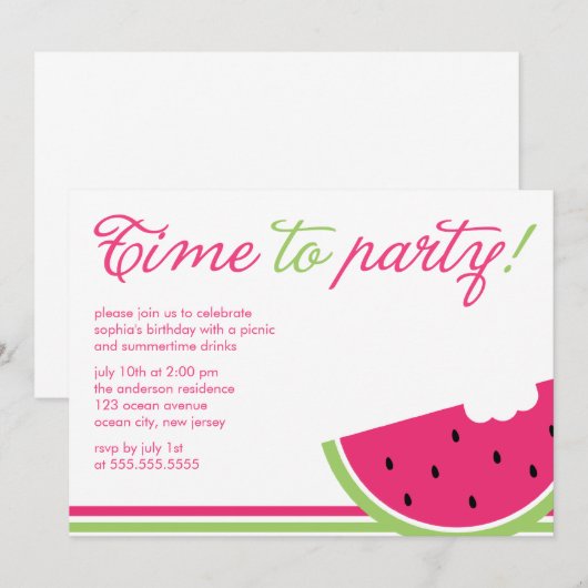 Fun Watermelon Summer Party Kaart (Voorkant / Achterkant)