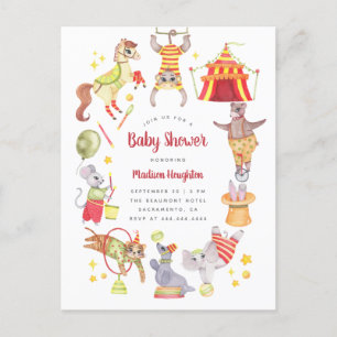 Fun Waterverf Carnival Circus Animal Baby shower Uitnodiging Briefkaart