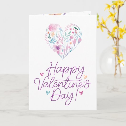 Fun Waterverf Flower Heart Happy Valentine Day Kaart (Gele Bloem)