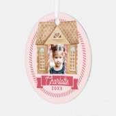 Fun Waterverf Gingerbrood House Photo Candy Cane Metalen Ornament (Voorkant links)