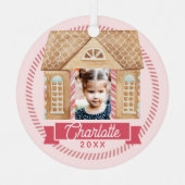 Fun Waterverf Gingerbrood House Photo Candy Cane Metalen Ornament (Voorkant)