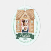 Fun Waterverf Gingerbrood House Photo Candy Cane Metalen Ornament (Voorkant links)