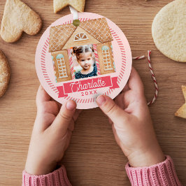 Fun Waterverf Gingerbrood House Photo Candy Cane Metalen Ornament