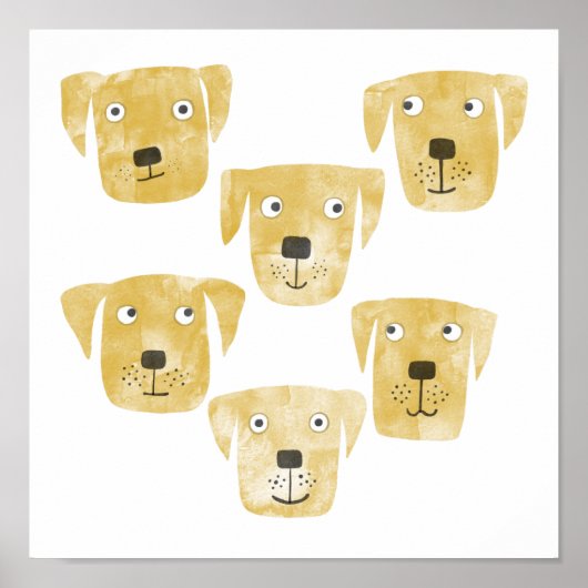 Fun Waterverf Golden Labrador Retriever Dogs Poster (Voorkant)