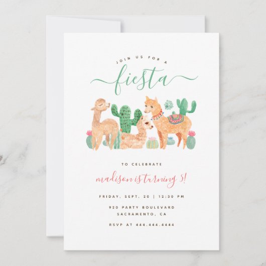 Fun Waterverf Llama Fiesta kinderen Birthday Kaart (Voorkant)