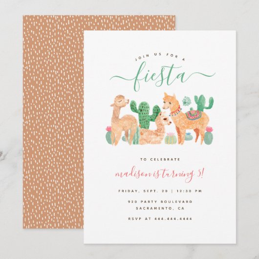 Fun Waterverf Llama Fiesta kinderen Birthday Kaart (Voorkant / Achterkant)