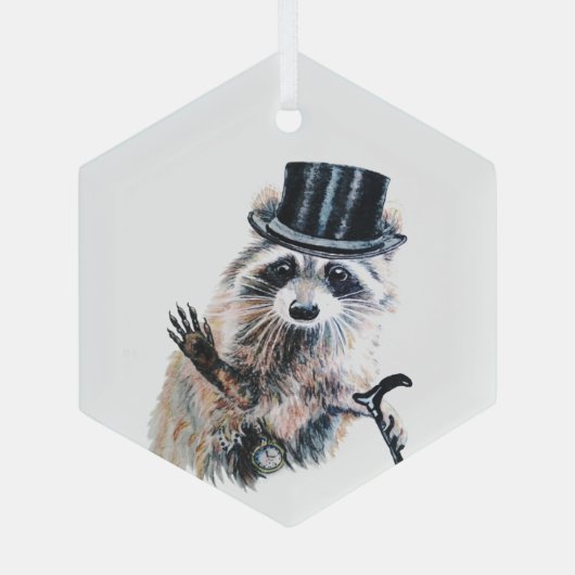 Fun Waterverf neergedrukt Raccu Glas Ornament (Achterkant)