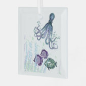 Fun Waterverf Octopus Fish Underwater Scene Glas Ornament (Voorkant links)