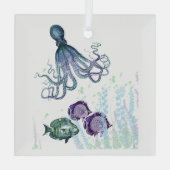 Fun Waterverf Octopus Fish Underwater Scene Glas Ornament (Achterkant)