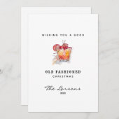 Fun Waterverf Old Fashioned Cocktail kerst Feestdagenkaart (Voorkant / Achterkant)