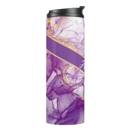 Fun Waterverf Paarse achtergrond met Golden Foliën Thermosbeker (Gedraaid links)