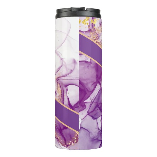 Fun Waterverf Paarse achtergrond met Golden Foliën Thermosbeker (Achterkant)