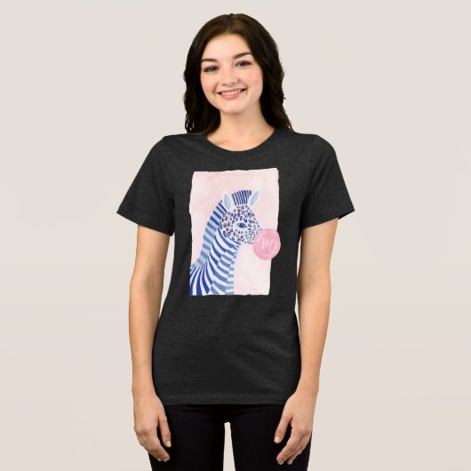 Fun Waterverf Zebra Blowing Gum Bubble Monogram Tri-Blend Shirt (Voorkant volledig)