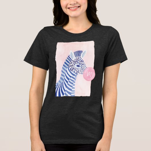 Fun Waterverf Zebra Blowing Gum Bubble Monogram Tri-Blend Shirt (Voorkant)