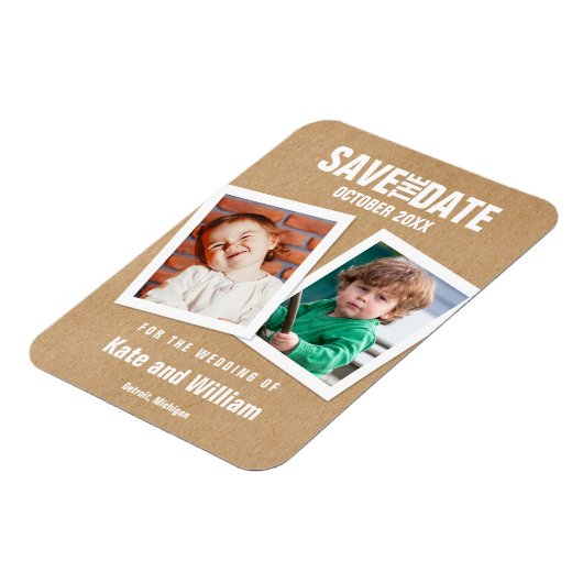 Fun Wedding Save the Date Child Photos Rustic Magneet (Linkerzijde)