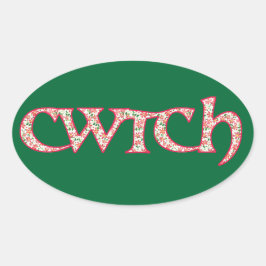 Fun Welsh Cwtch Stickers: Clematis Pattern Ovale Sticker