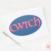 Fun Welsh Cwtch Stickers: Red Check Gingham Ovale Sticker (Envelop)