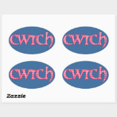 Fun Welsh Cwtch Stickers: Red Check Gingham Ovale Sticker (Vel)