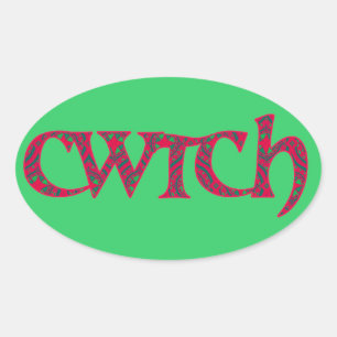 Fun Welsh Cwtch Stickers: rood, groen patroon Ovale Sticker