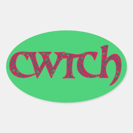 Fun Welsh Cwtch Stickers: rood, groen patroon Ovale Sticker (Voorkant)