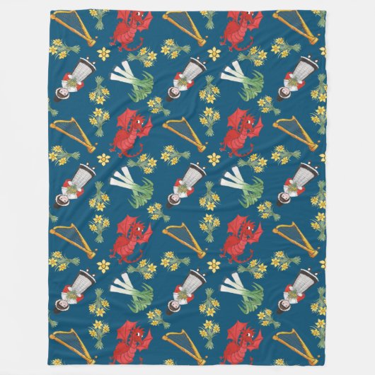 Fun Welsh Emblemen op Blue Fleece Blanket (Voorkant)
