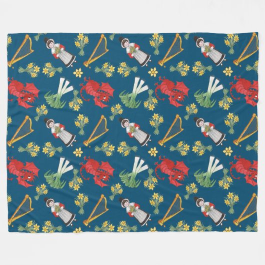Fun Welsh Emblemen op Blue Fleece Blanket (Voorkant (Horizontaal))
