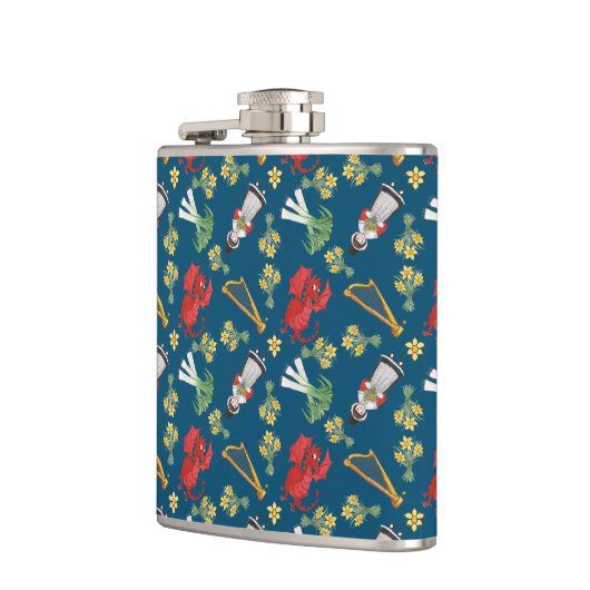 Fun Welsh Emblemen op Blue Hip Flask Heupfles (Links)