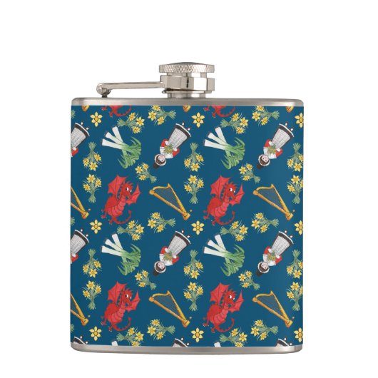 Fun Welsh Emblemen op Blue Hip Flask Heupfles (Voorkant)
