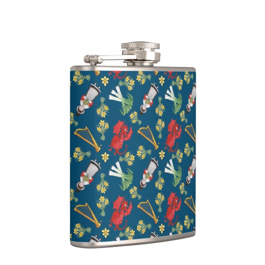 Fun Welsh Emblemen op Blue Hip Flask Heupfles (Rechts)