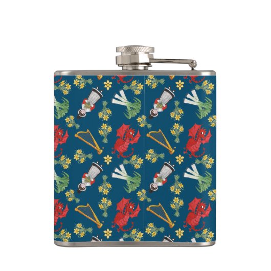 Fun Welsh Emblemen op Blue Hip Flask Heupfles (Achterkant)