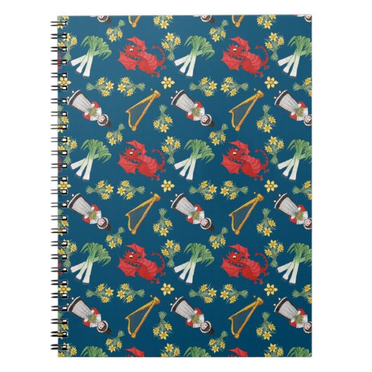 Fun Welsh Emblemen op Blue Spiral Notebook Notitieboek (Voorkant)
