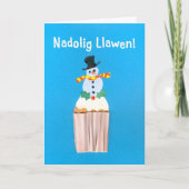 Fun Welsh Kerstmis Kaart, Cupcake met Snowman Feestdagen Kaart (Voorkant)