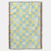 Fun Welsh Sheep Faux Patchwork Blue Gingham Deken (Voorkant Verticaal)