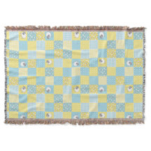 Fun Welsh Sheep Faux Patchwork Blue Gingham