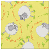 Fun Welsh Sheep on Yellow Pattern Custom Fabric Stof (Close Up)