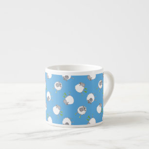 Fun Welsh Sheep Pattern on Sky Blue Background Espresso Kop