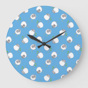 Fun Welsh Sheep Pattern on Sky Blue Background Grote Klok