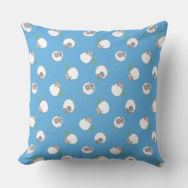 Fun Welsh Sheep Pattern on Sky Blue Background Kussen
