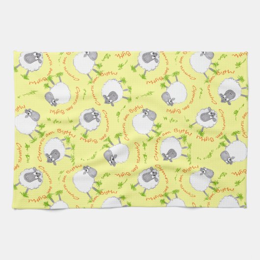 Fun Welsh Sheep, Wales Forever, Kitchen Towel Theedoek (Horizontaal)