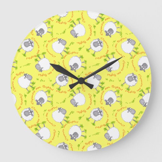 Fun Welsh Sheep, Wales Forever, Round Wall Clock Grote Klok (Voorkant)