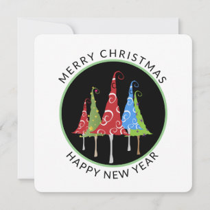Fun, Whimiscal Chrismas Trees Square Holiday Feestdagenkaart