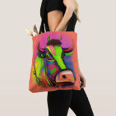 Fun Whimsical Colorful Art Koe Tas (Dichtbij)
