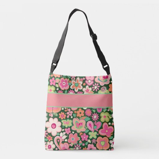 Fun Whimsical Flowers Crossbody Canvas tas (Achterkant)